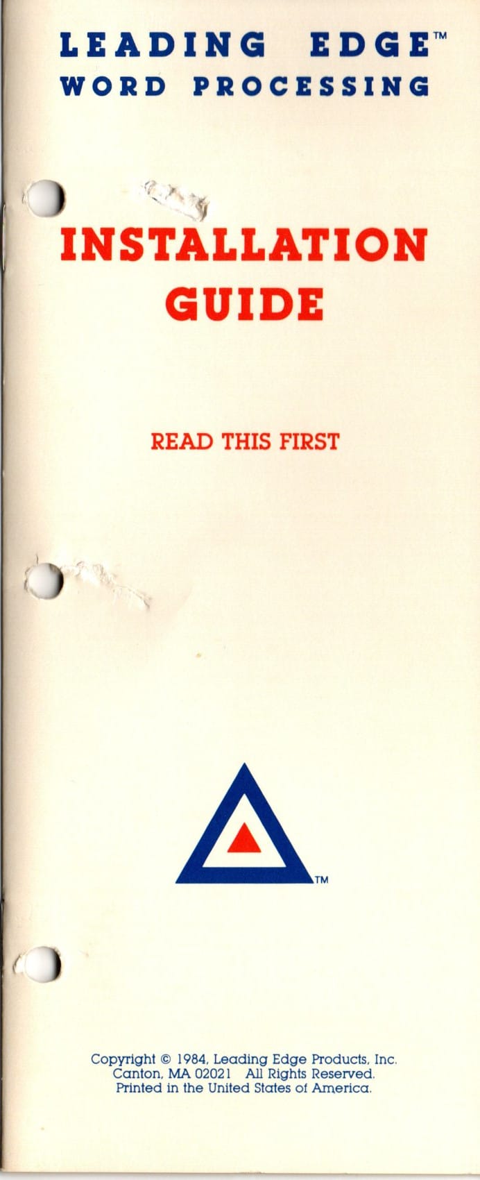 view of the front of the word processing installation guide