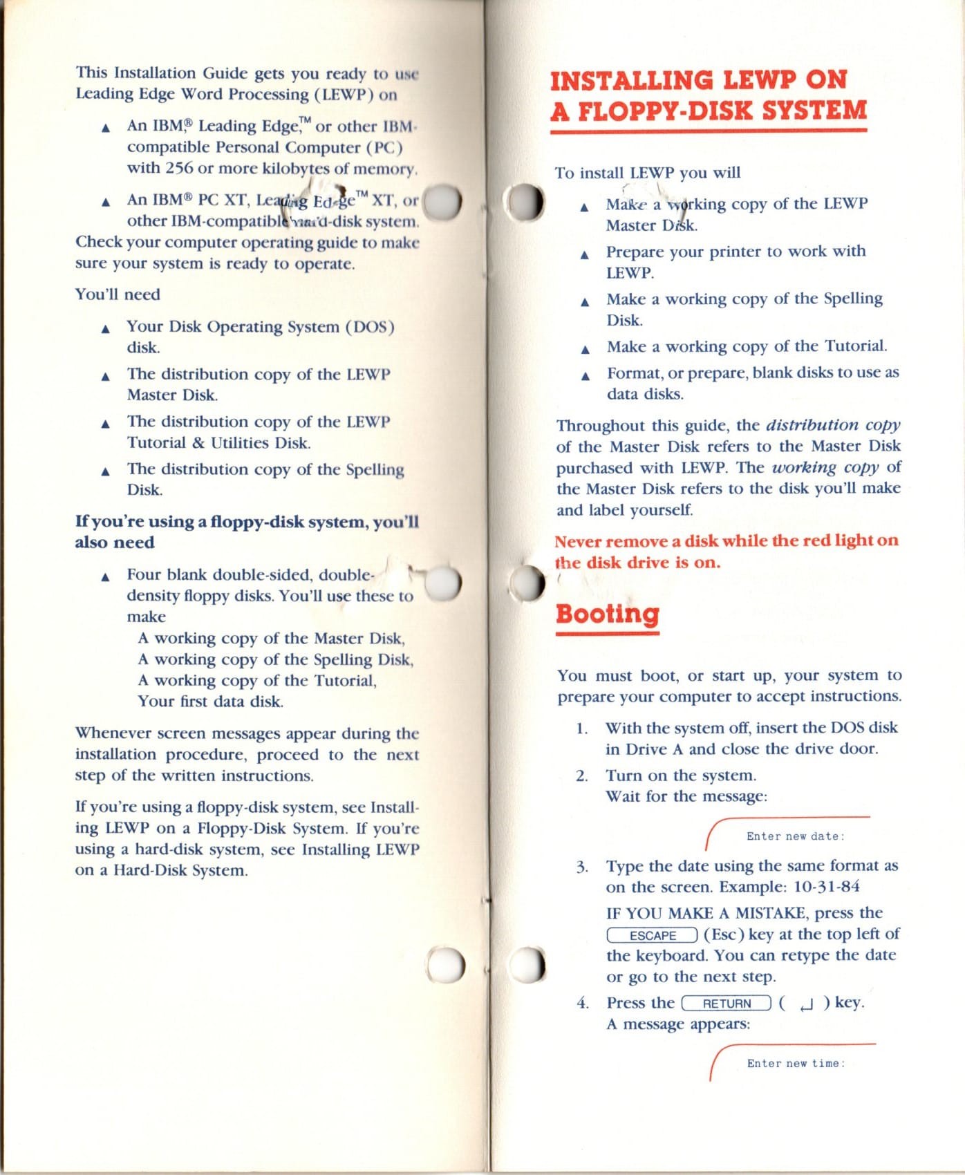 word processing installation guide open to the installation to floppy