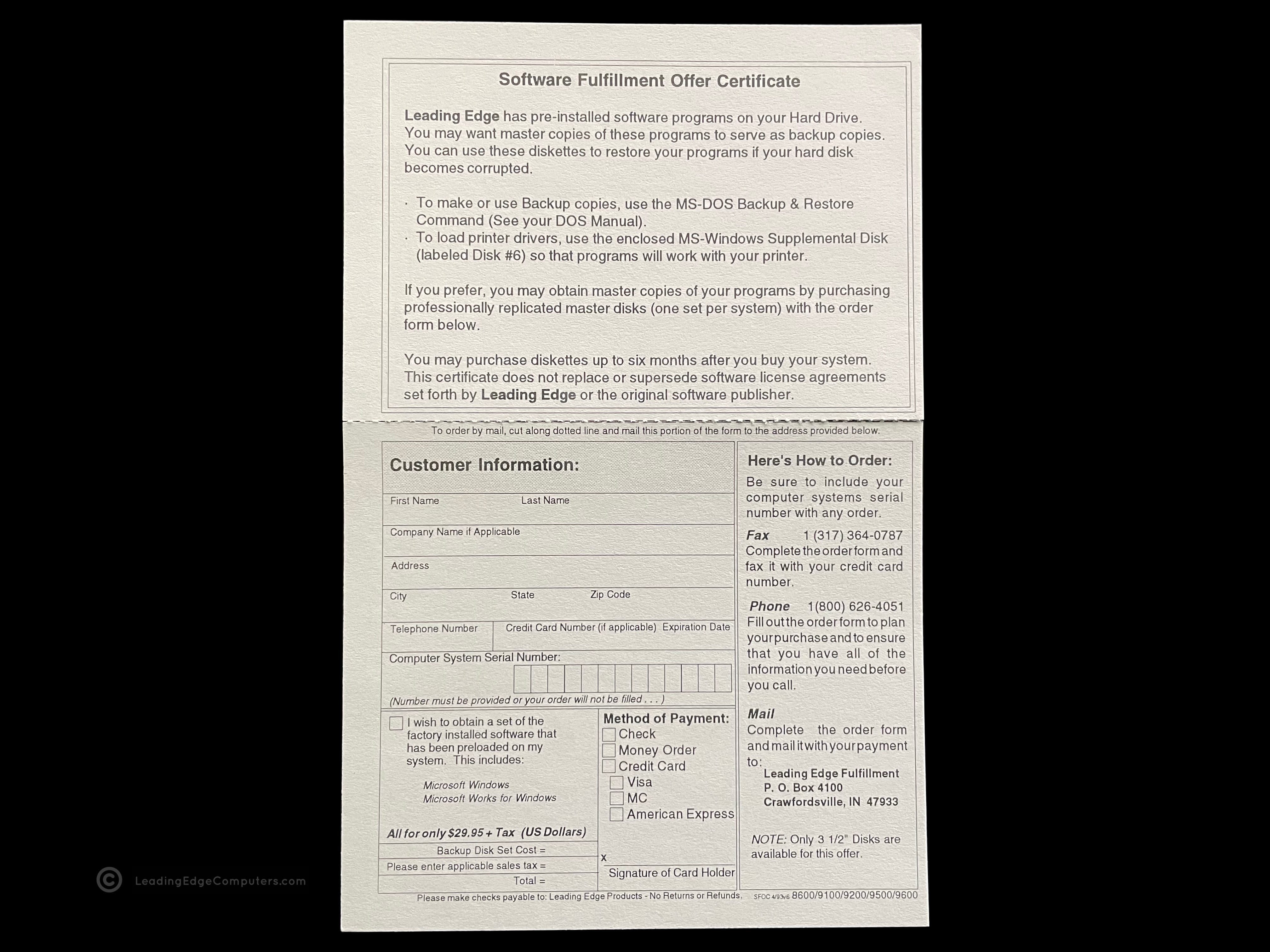 software fullfilment offer certificate