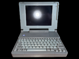 386sx plus notebook opened and looking at the screen but not powered on