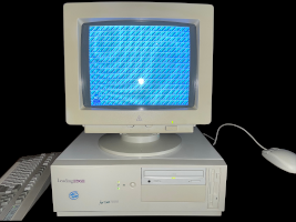 fortiva 5000 cpc 2800 with a cmc 1414av vga monitor placed on top, displaying windows 3.1 desktop