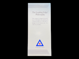 leading edge philosophy brochure with simple yet effefctive styling, featuring the leading edge logo at the center bottom of the brochure